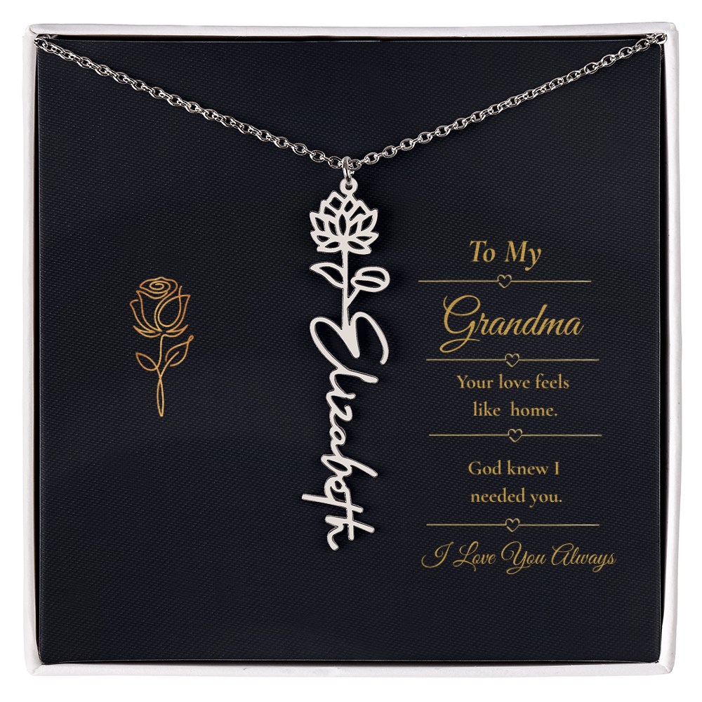 To  My Grandma Necklace – Personalized Flower Name Necklace, Meaningful Gift for Grandma, Jewelry That Says I Love You