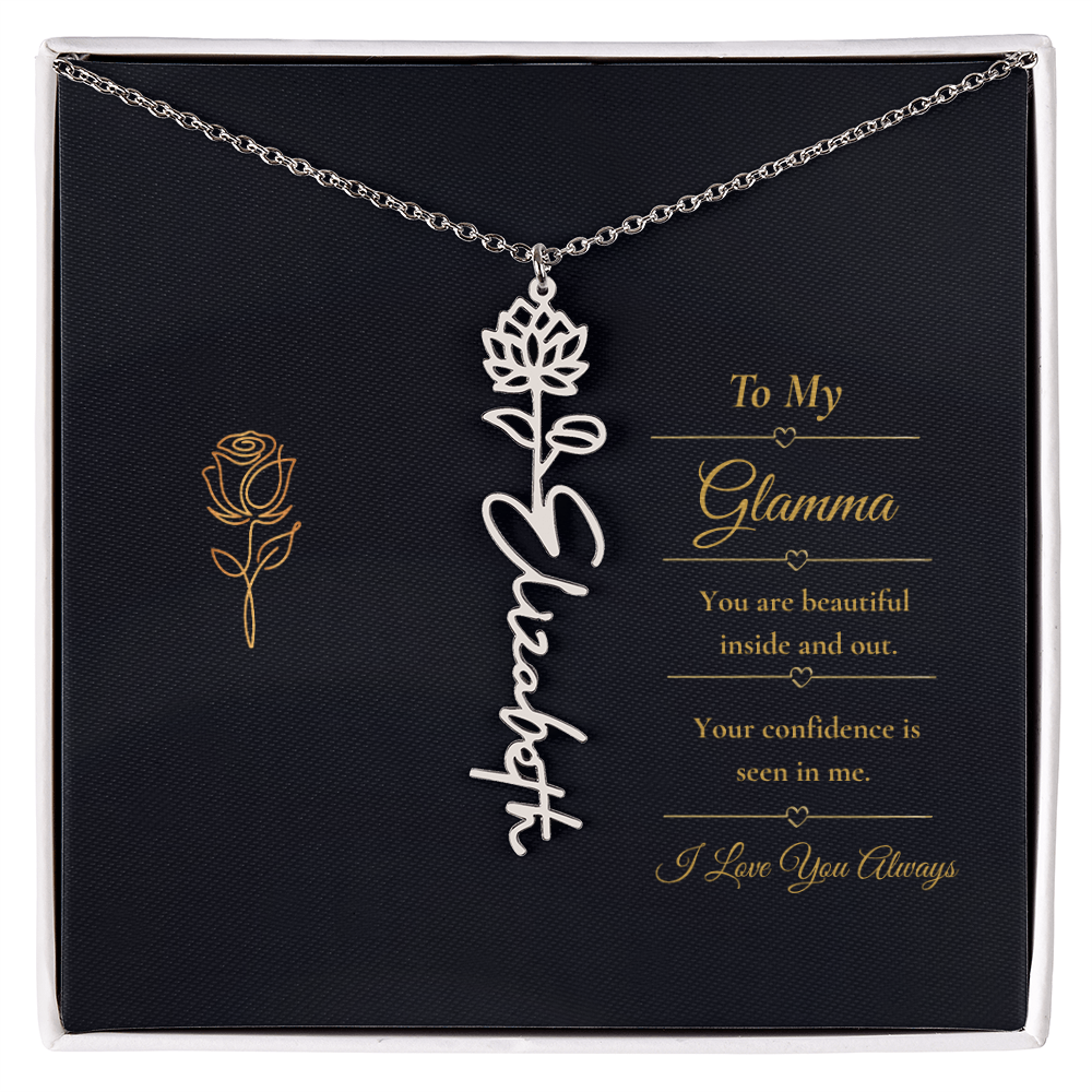 To My Glamma Necklace – Personalized Flower Name Necklace Gift for Glamma, Stylish Grandma Gift