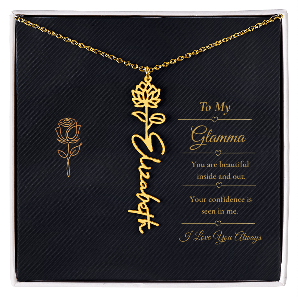 To My Glamma Necklace – Personalized Flower Name Necklace Gift for Glamma, Stylish Grandma Gift