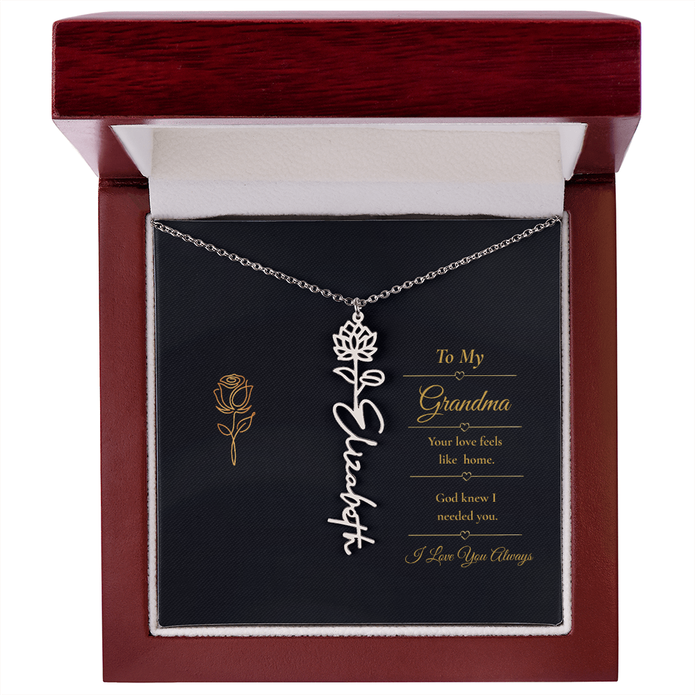 To  My Grandma Necklace – Personalized Flower Name Necklace, Meaningful Gift for Grandma, Jewelry That Says I Love You
