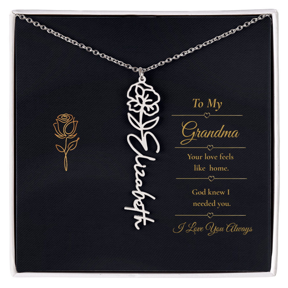 To  My Grandma Necklace – Personalized Flower Name Necklace, Meaningful Gift for Grandma, Jewelry That Says I Love You