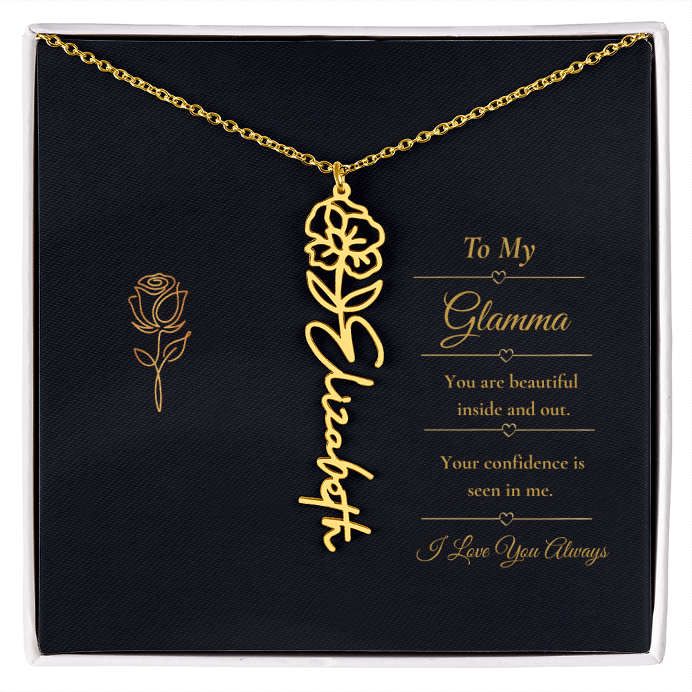 To My Glamma Necklace – Personalized Flower Name Necklace Gift for Glamma, Stylish Grandma Gift
