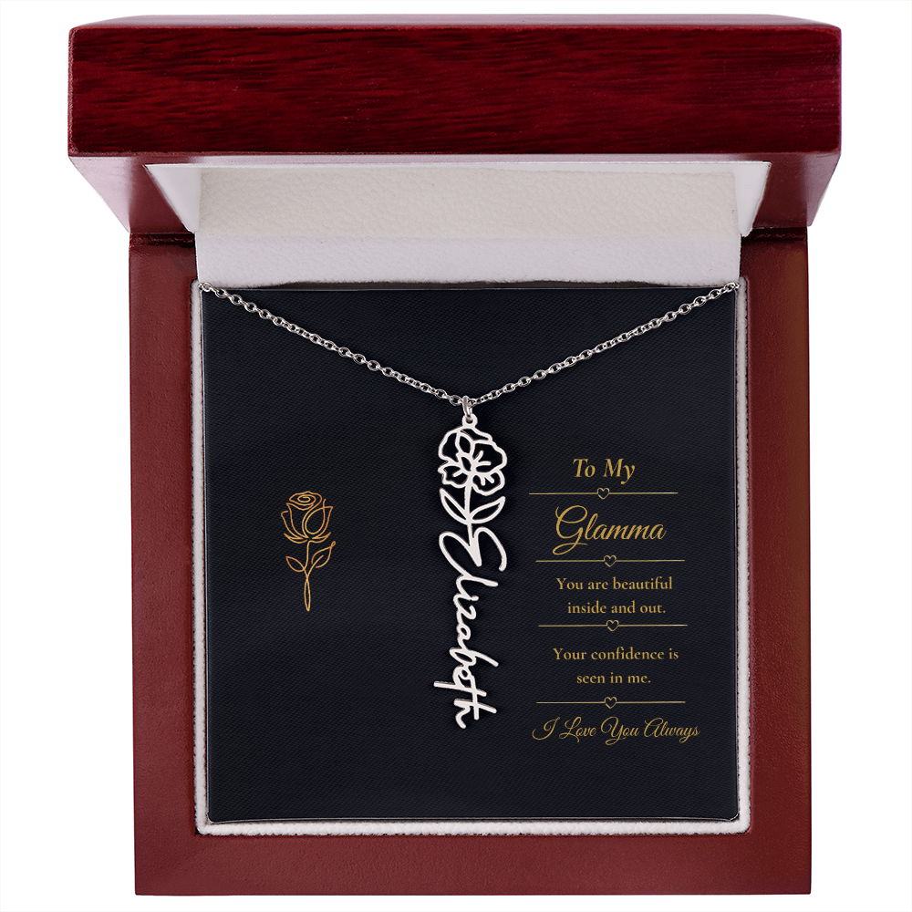 To My Glamma Necklace – Personalized Flower Name Necklace Gift for Glamma, Stylish Grandma Gift
