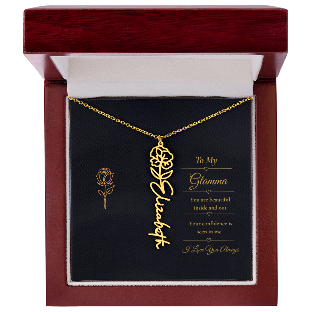 To My Glamma Necklace – Personalized Flower Name Necklace Gift for Glamma, Stylish Grandma Gift