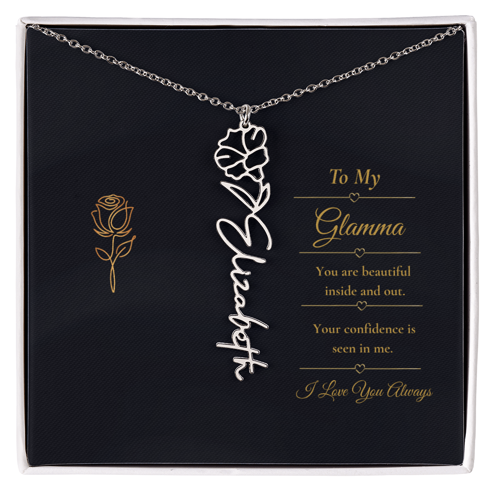 To My Glamma Necklace – Personalized Flower Name Necklace Gift for Glamma, Stylish Grandma Gift