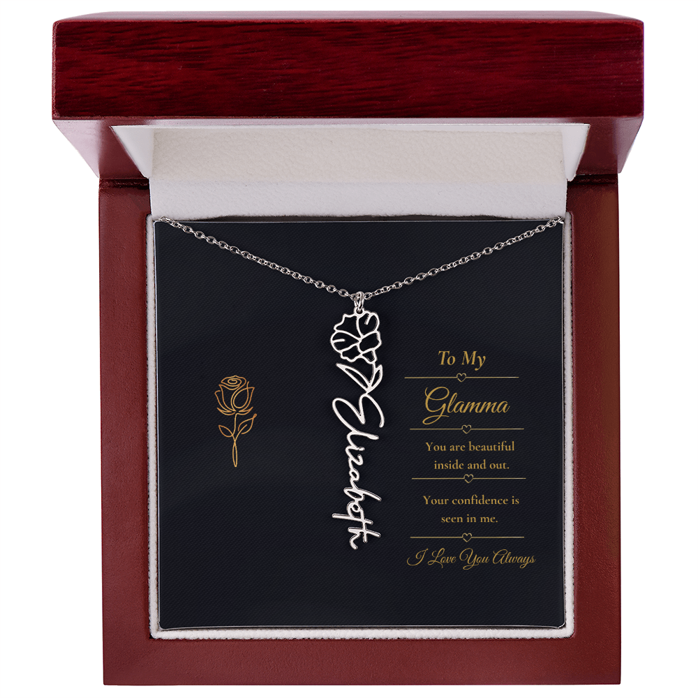 To My Glamma Necklace – Personalized Flower Name Necklace Gift for Glamma, Stylish Grandma Gift