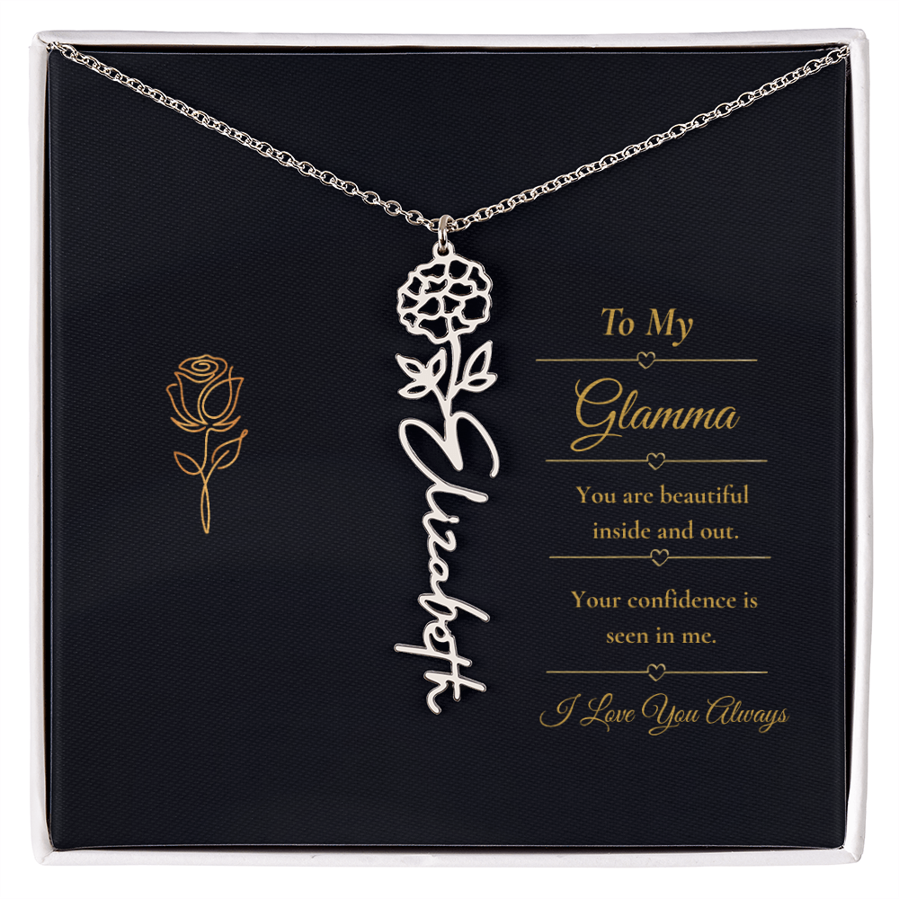 To My Glamma Necklace – Personalized Flower Name Necklace Gift for Glamma, Stylish Grandma Gift