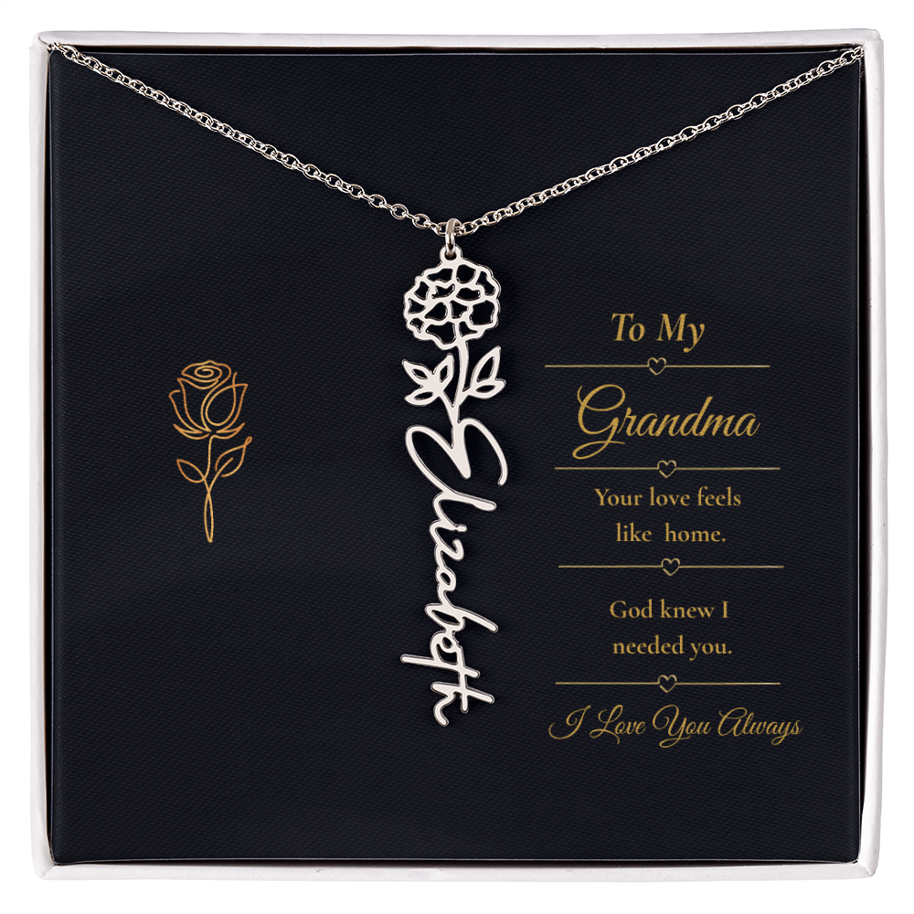 To  My Grandma Necklace – Personalized Flower Name Necklace, Meaningful Gift for Grandma, Jewelry That Says I Love You