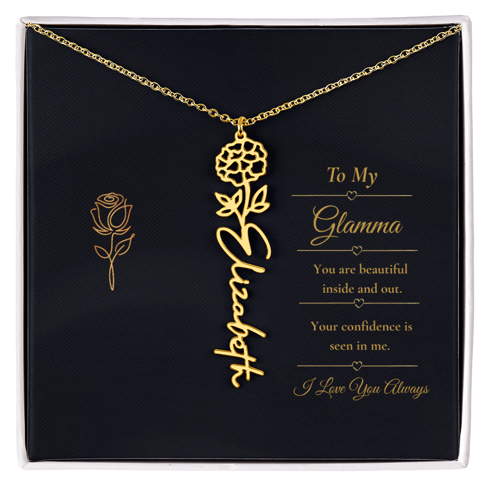 To My Glamma Necklace – Personalized Flower Name Necklace Gift for Glamma, Stylish Grandma Gift