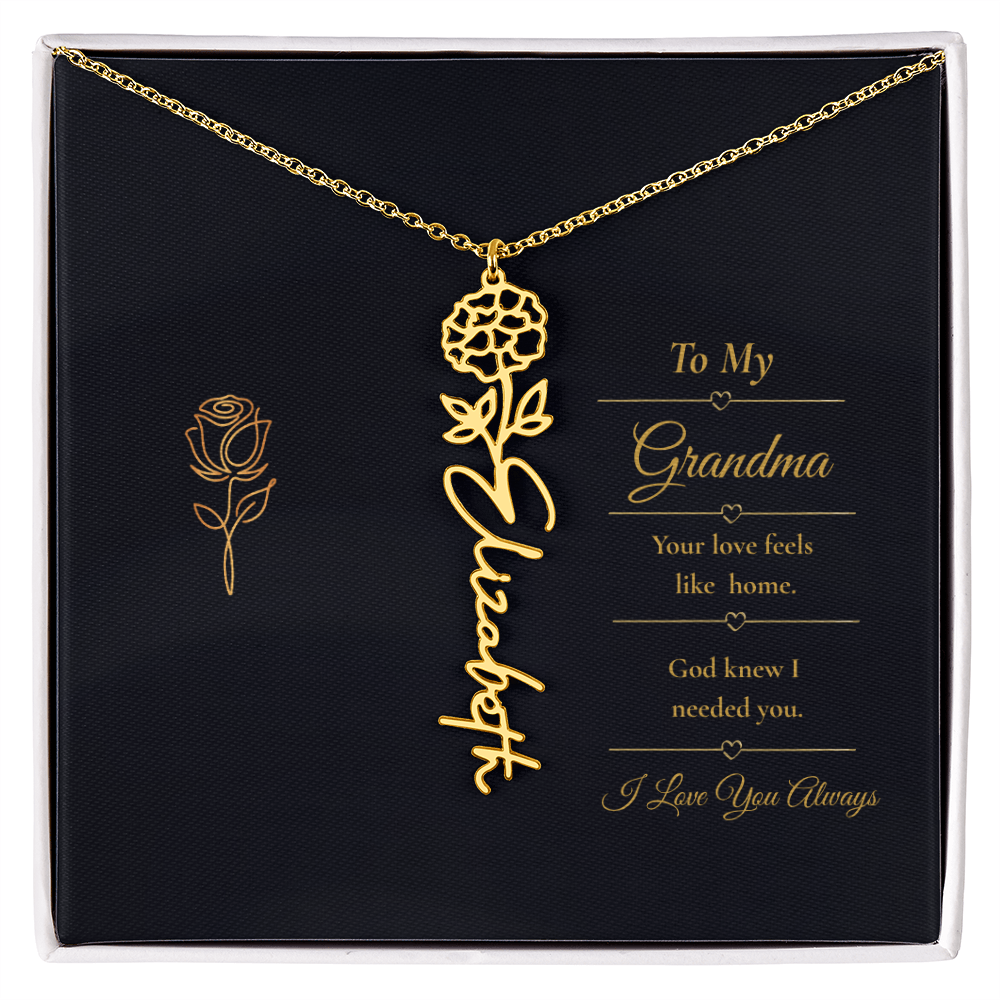 To  My Grandma Necklace – Personalized Flower Name Necklace, Meaningful Gift for Grandma, Jewelry That Says I Love You
