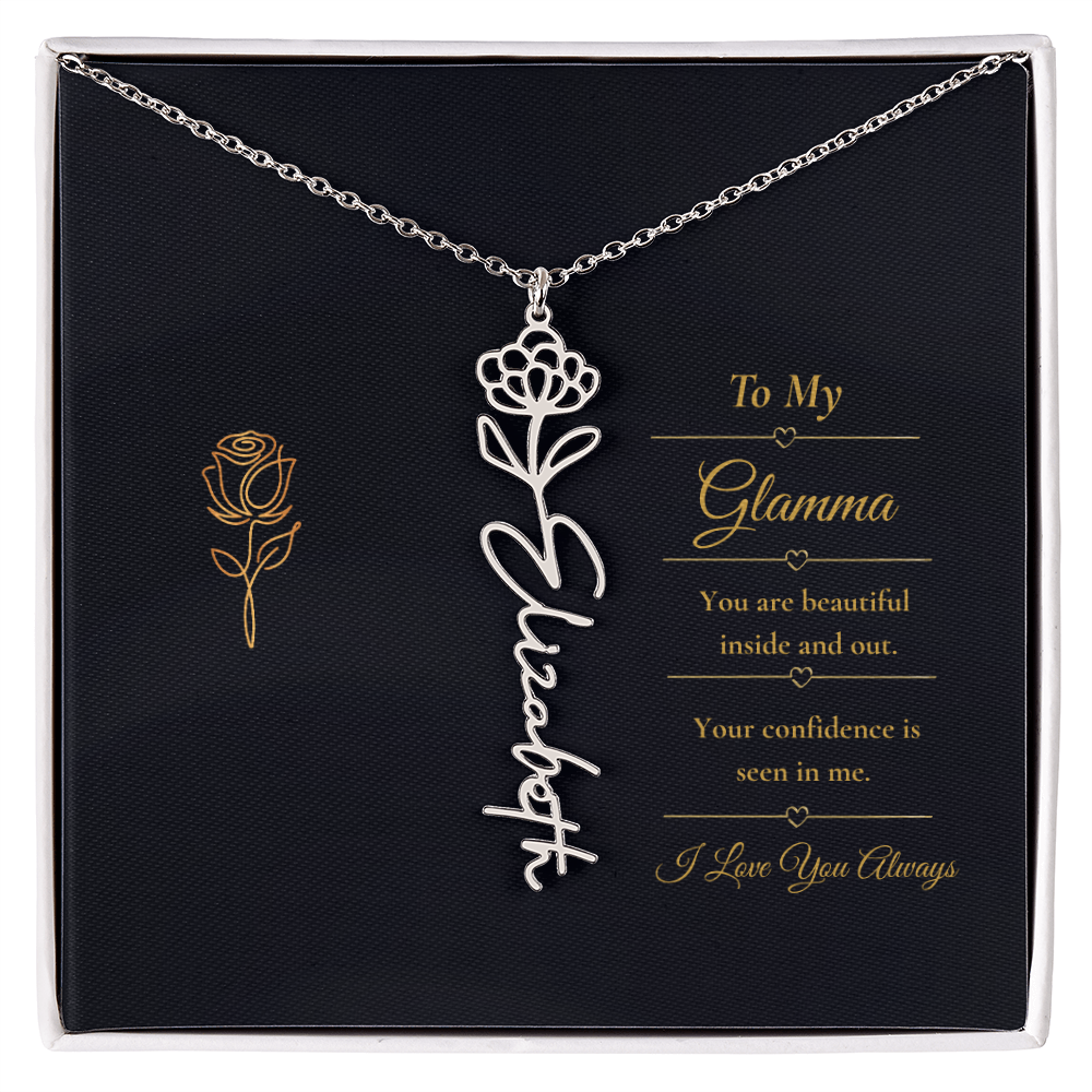 To My Glamma Necklace – Personalized Flower Name Necklace Gift for Glamma, Stylish Grandma Gift