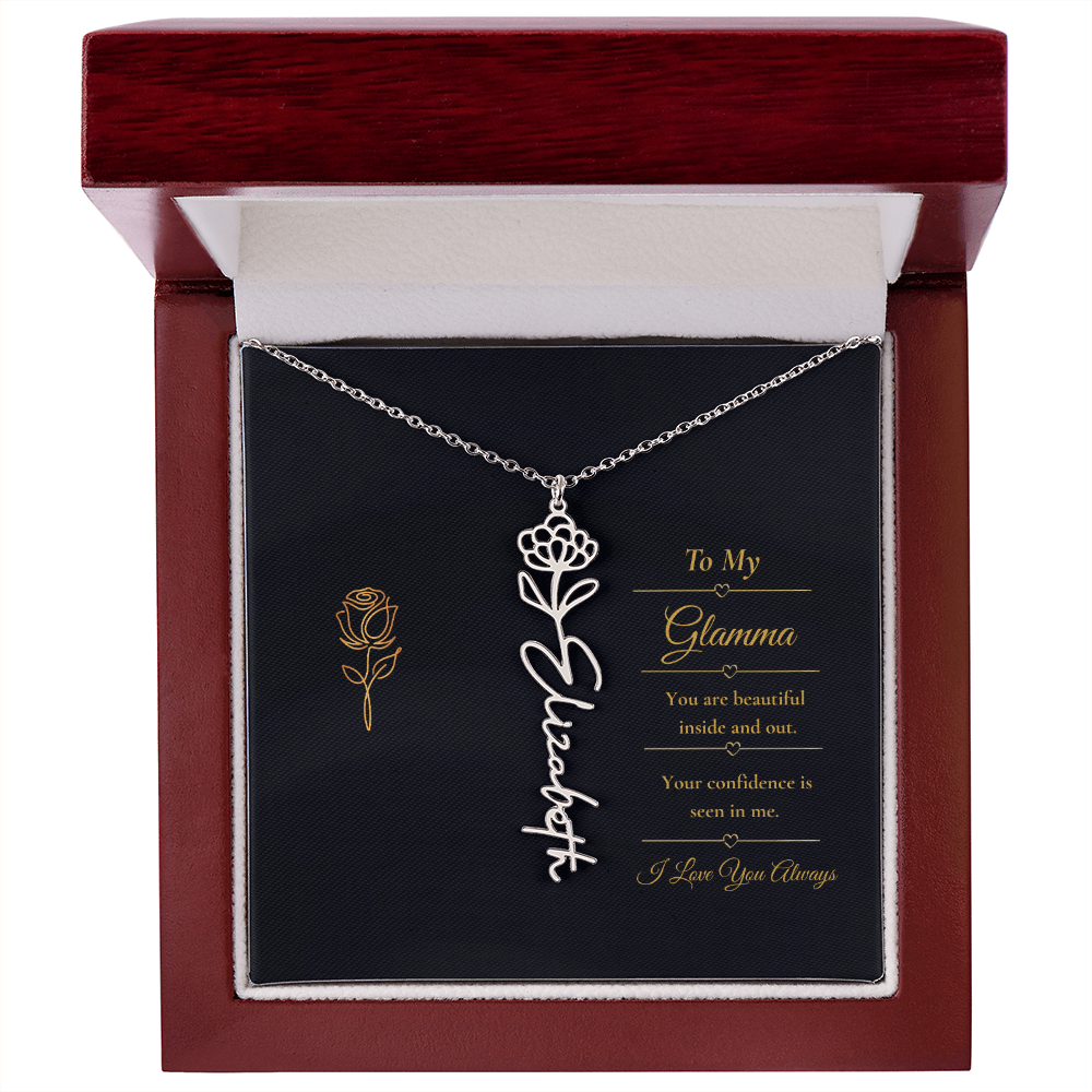 To My Glamma Necklace – Personalized Flower Name Necklace Gift for Glamma, Stylish Grandma Gift
