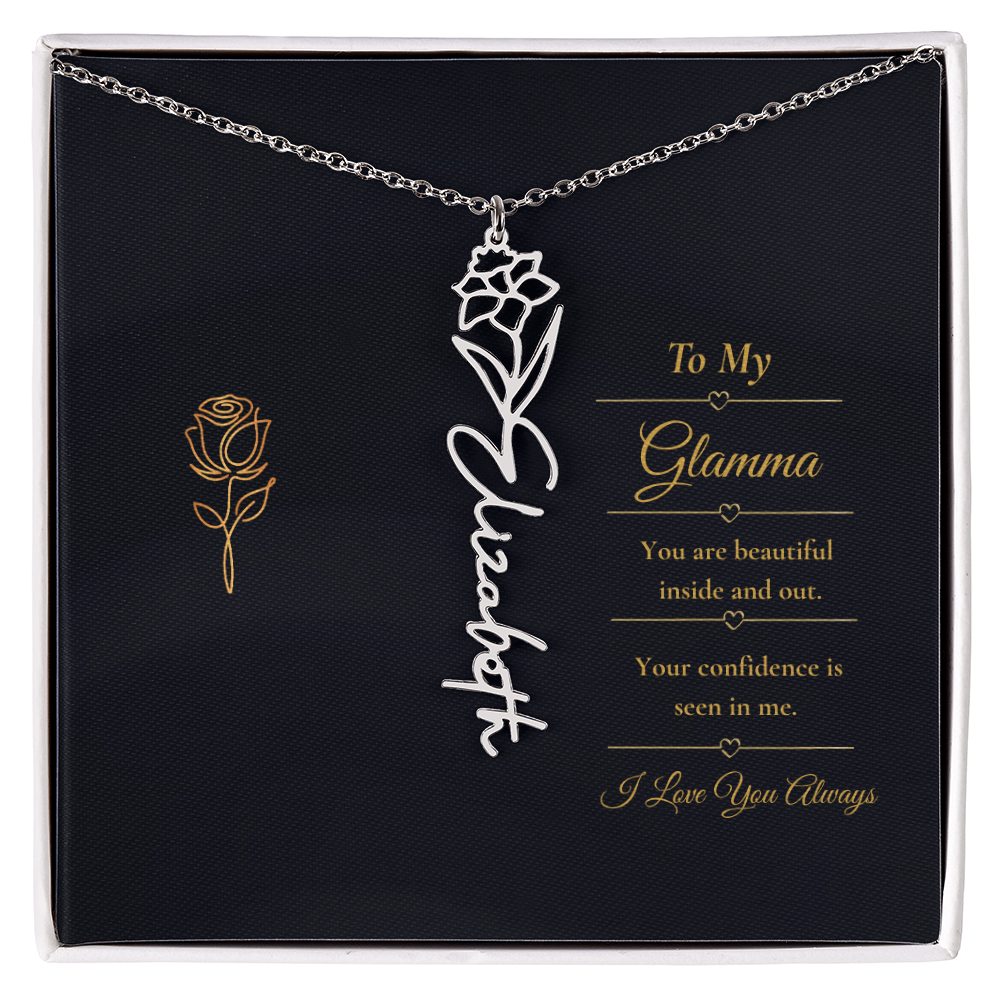 To My Glamma Necklace – Personalized Flower Name Necklace Gift for Glamma, Stylish Grandma Gift