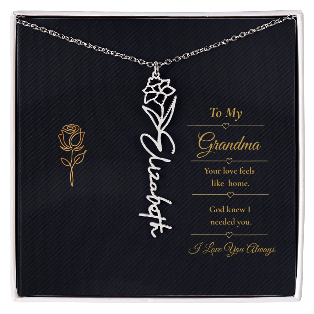 To  My Grandma Necklace – Personalized Flower Name Necklace, Meaningful Gift for Grandma, Jewelry That Says I Love You