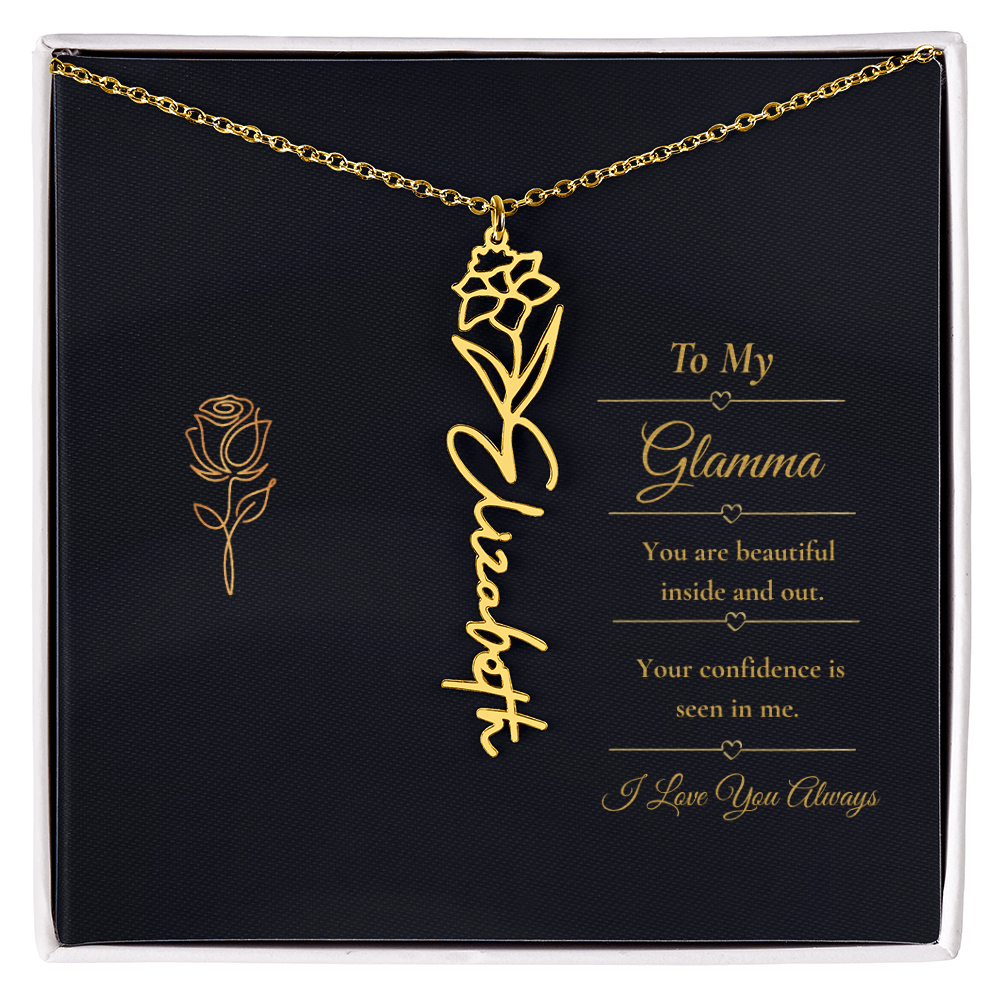 To My Glamma Necklace – Personalized Flower Name Necklace Gift for Glamma, Stylish Grandma Gift