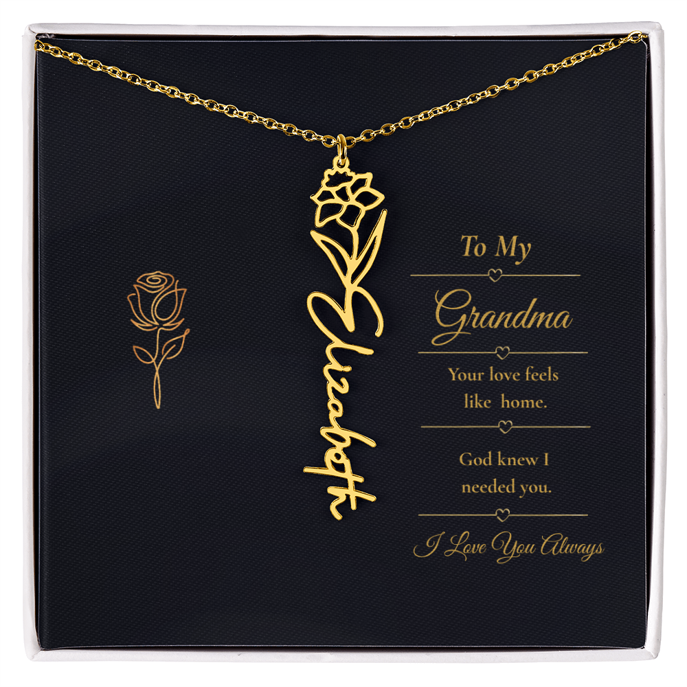 To  My Grandma Necklace – Personalized Flower Name Necklace, Meaningful Gift for Grandma, Jewelry That Says I Love You