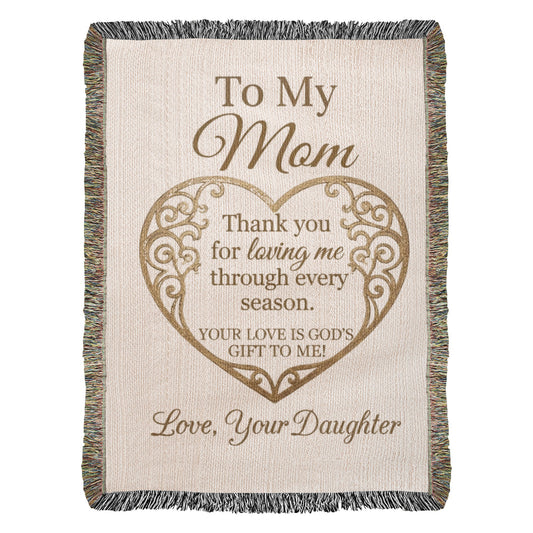 Christian gifts for mom including meaningful blankets from daughter with inspirational messages, faith-based home decor, and sentimental keepsake gifts.