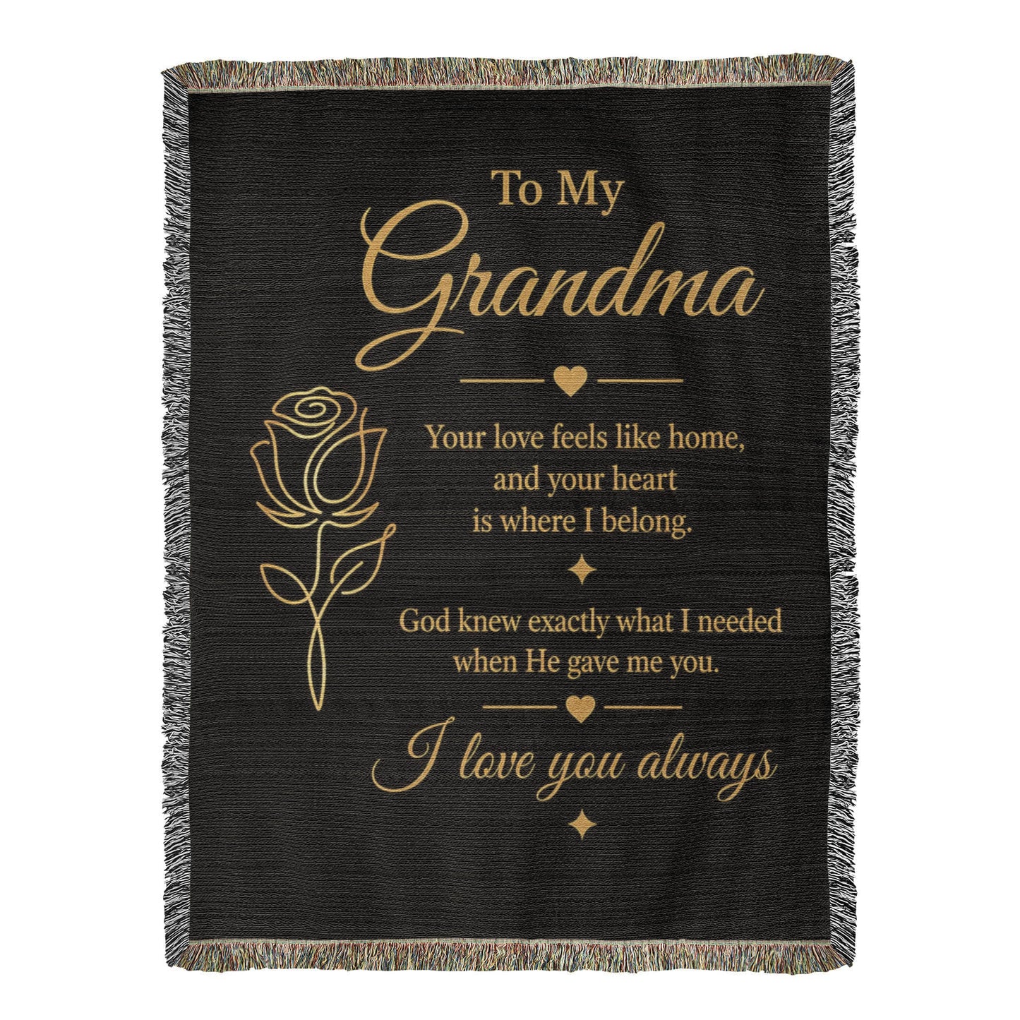 To My Grandma Woven Blanket – Christian Gift for Grandma – Luxury Gold Rose on Black  Faith Blanket – Granddaughter Gift – I Love You Always