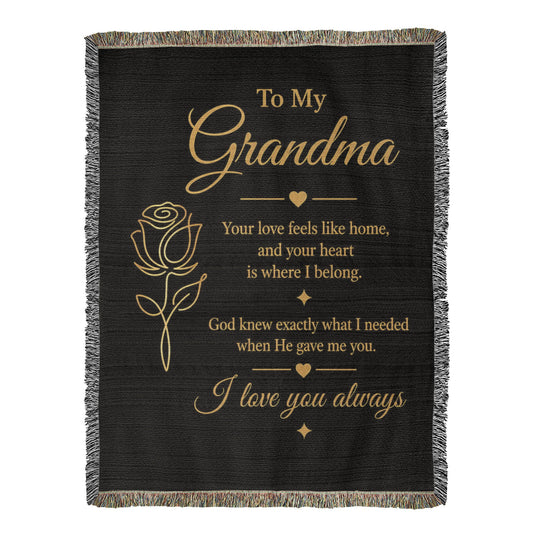 To My Grandma Woven Blanket – Christian Gift for Grandma – Luxury Gold Rose on Black  Faith Blanket – Granddaughter Gift – I Love You Always