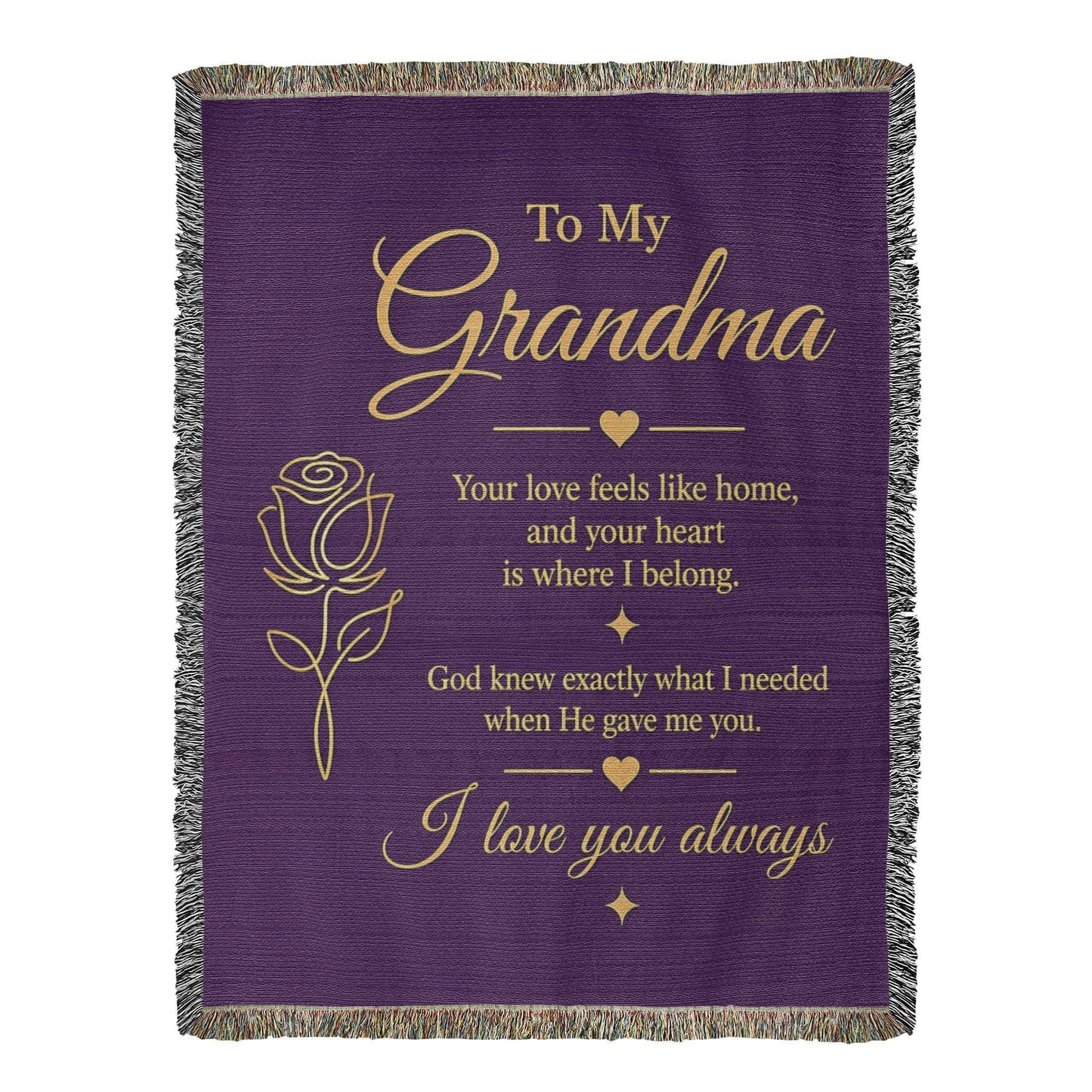 To My Grandma Woven Blanket – Christian Gift for Grandma – Luxury Gold Rose on Purple  Faith Blanket – Granddaughter Gift – I Love You Always