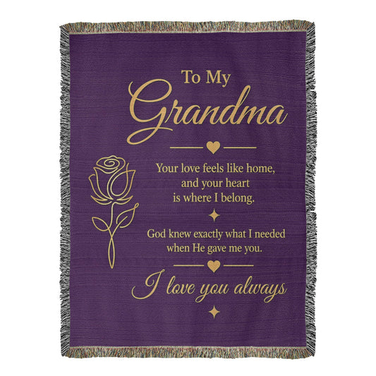 To My Grandma Woven Blanket – Christian Gift for Grandma – Luxury Gold Rose on Purple  Faith Blanket – Granddaughter Gift – I Love You Always