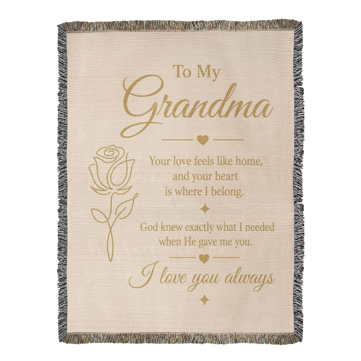 To My Grandma Woven Blanket – Christian Gift for Grandma – Luxury Gold Rose on Cream Faith Blanket – Granddaughter Gift – I Love You Always
