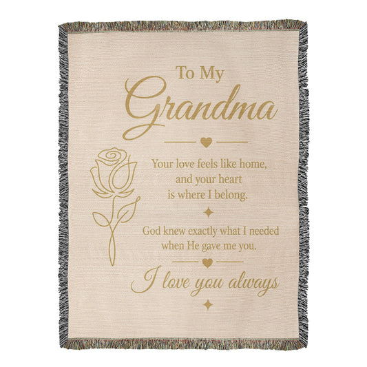 To My Grandma Woven Blanket – Christian Gift for Grandma – Luxury Gold Rose on Cream Faith Blanket – Granddaughter Gift – I Love You Always