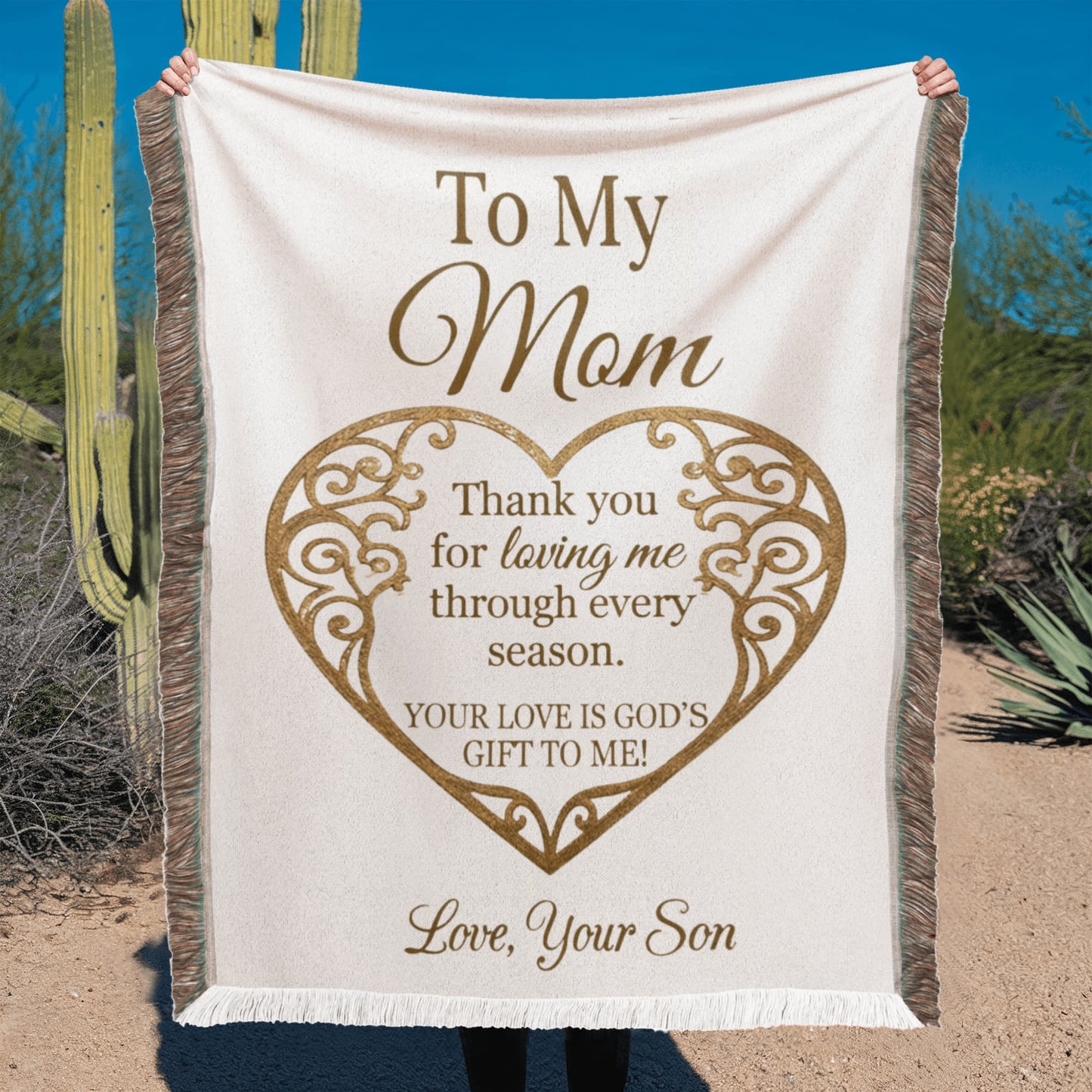 To My Mom Christian Woven Blanket | Thank You for Loving Me Gift from Son | Elegant Faith Blanket for Mom