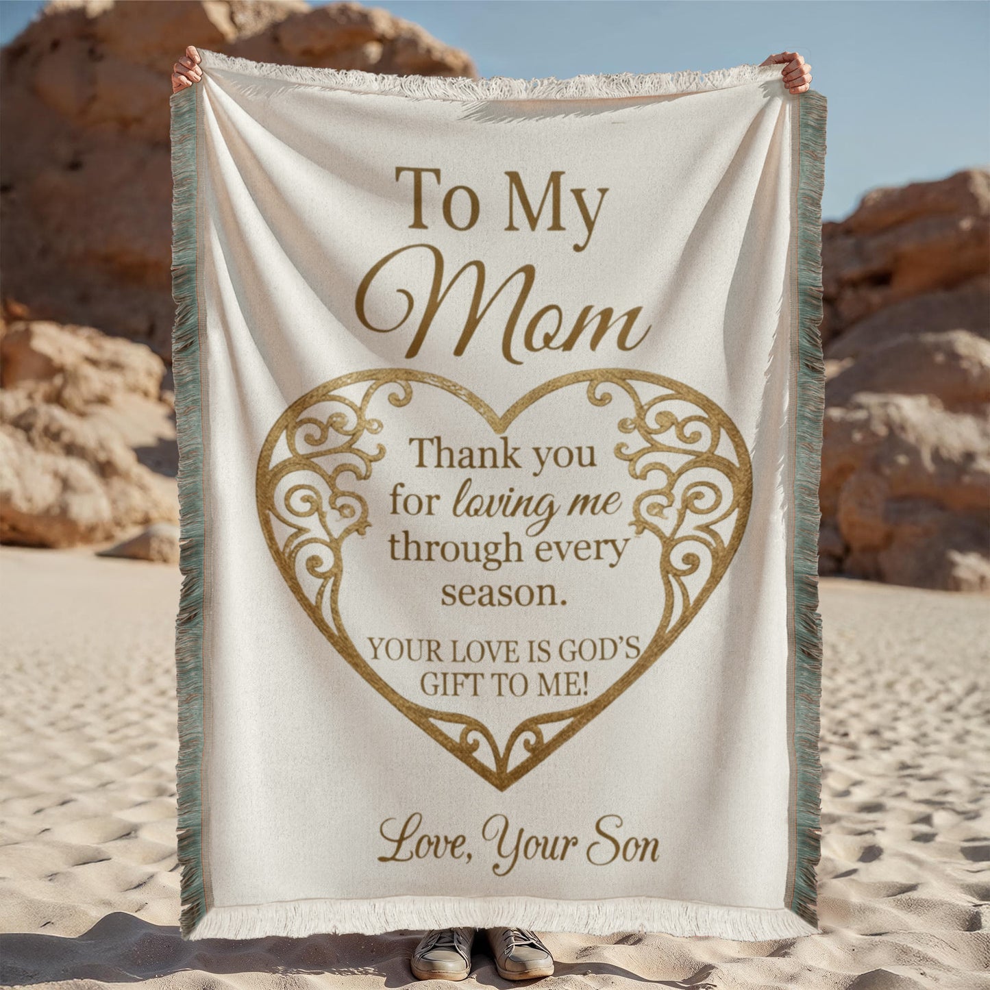 To My Mom Christian Woven Blanket | Thank You for Loving Me Gift from Son | Elegant Faith Blanket for Mom