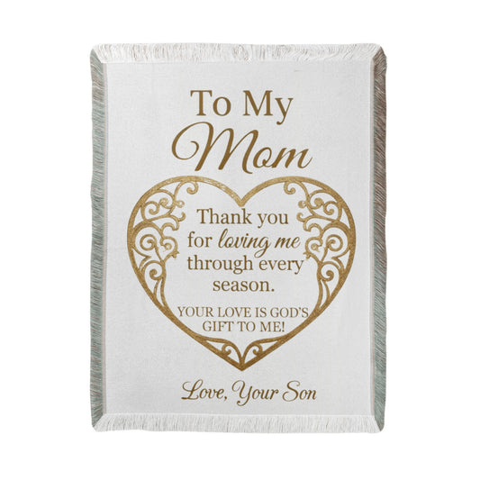 To My Mom Christian Woven Blanket | Thank You for Loving Me Gift from Son | Elegant Faith Blanket for Mom